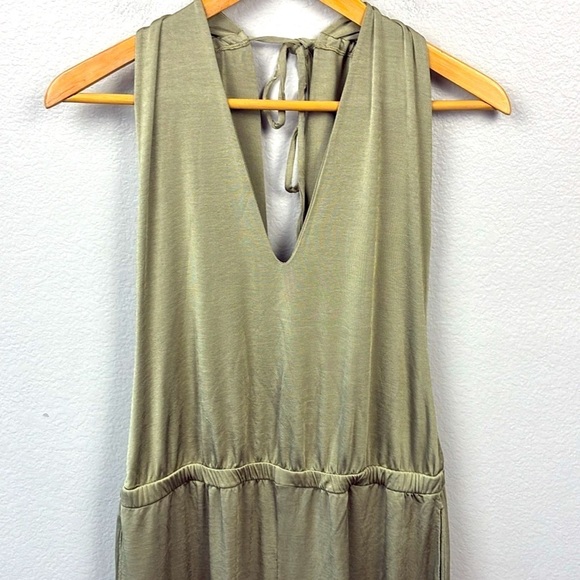 PilyQ Olive Joanne Jumpsuit Swim Cover-up Open Leg Slit Back V-Neck One Piece L - Picture 5 of 11